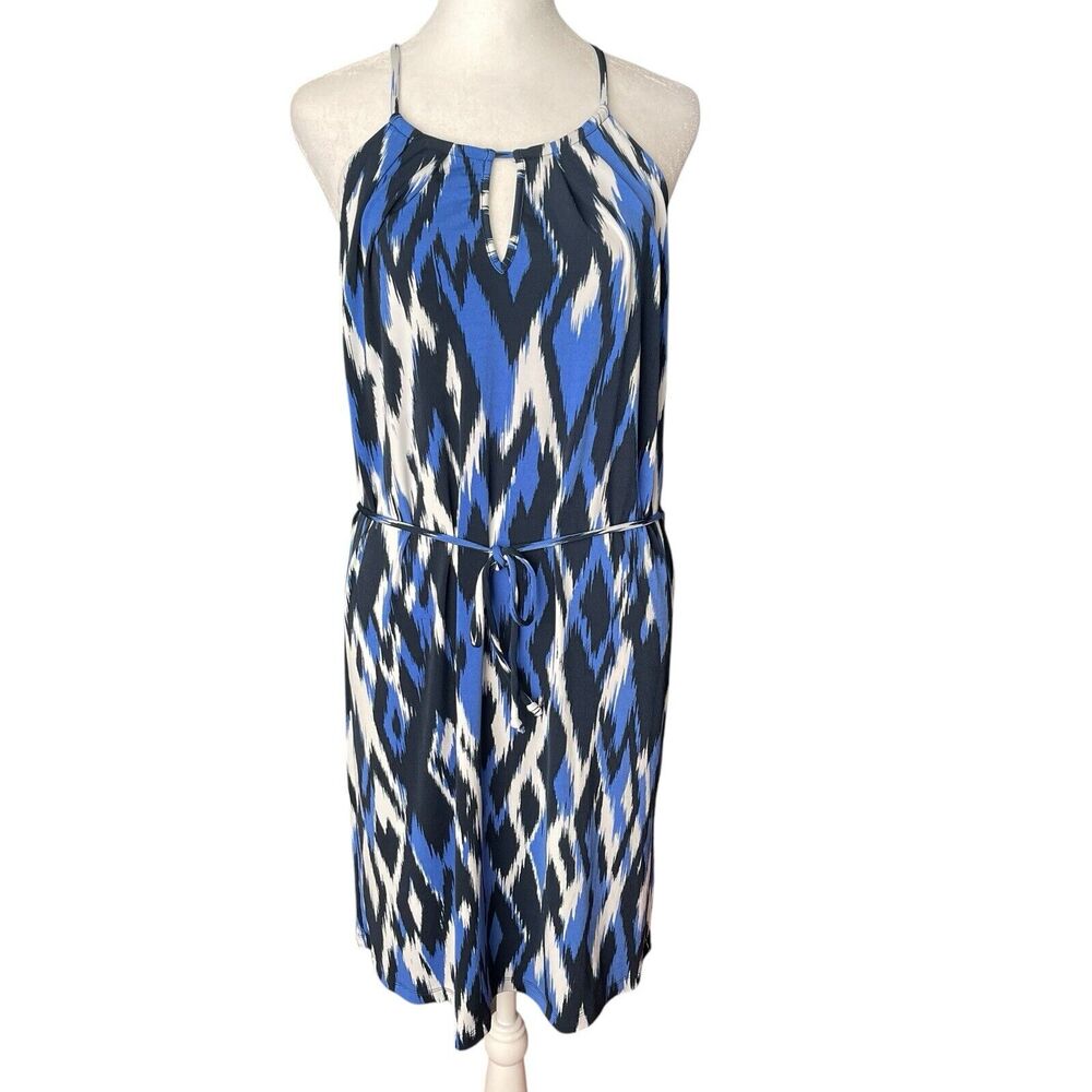 Banana Republic Medium Sheath Dress Blue Print Sleeveless Tie Waist Flowy